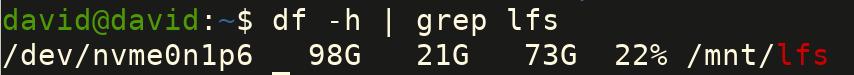 Terminal showing the LFS partition still mounted