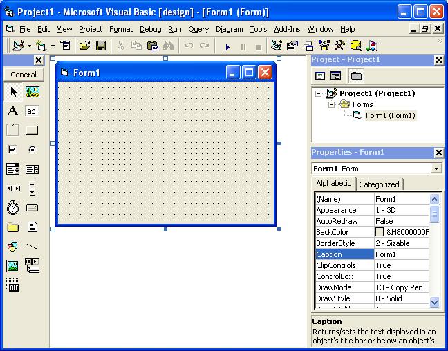 Visual Basic 6 IDE with a form under construction